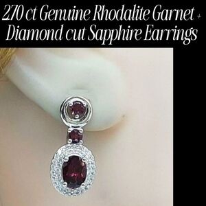 2.70ct Rhodalite garnet + diamond cut Sapphire Earrings